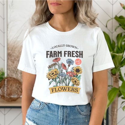 Farm fresh flowers shirt with vintage floral bouquet design in multiple colors.