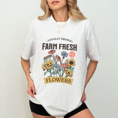 Farm fresh flowers shirt with vintage floral bouquet design in multiple colors.