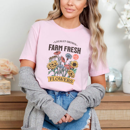 Farm fresh flowers shirt with vintage floral bouquet design in multiple colors.