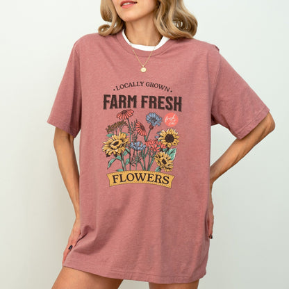 Farm fresh flowers shirt with vintage floral bouquet design in multiple colors.