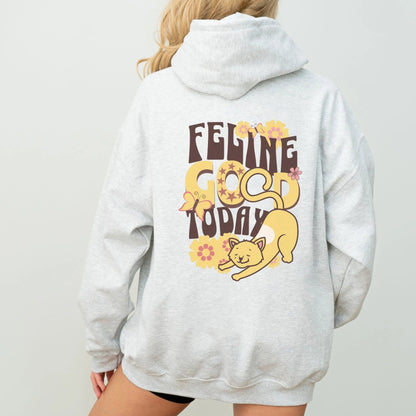 Feline Good hoodie with retro cat design, perfect for cozy vibes and cat lovers.