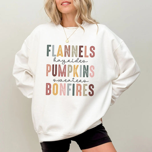 Flannels, Pumpkins, Bonfires Sweatshirt Printify