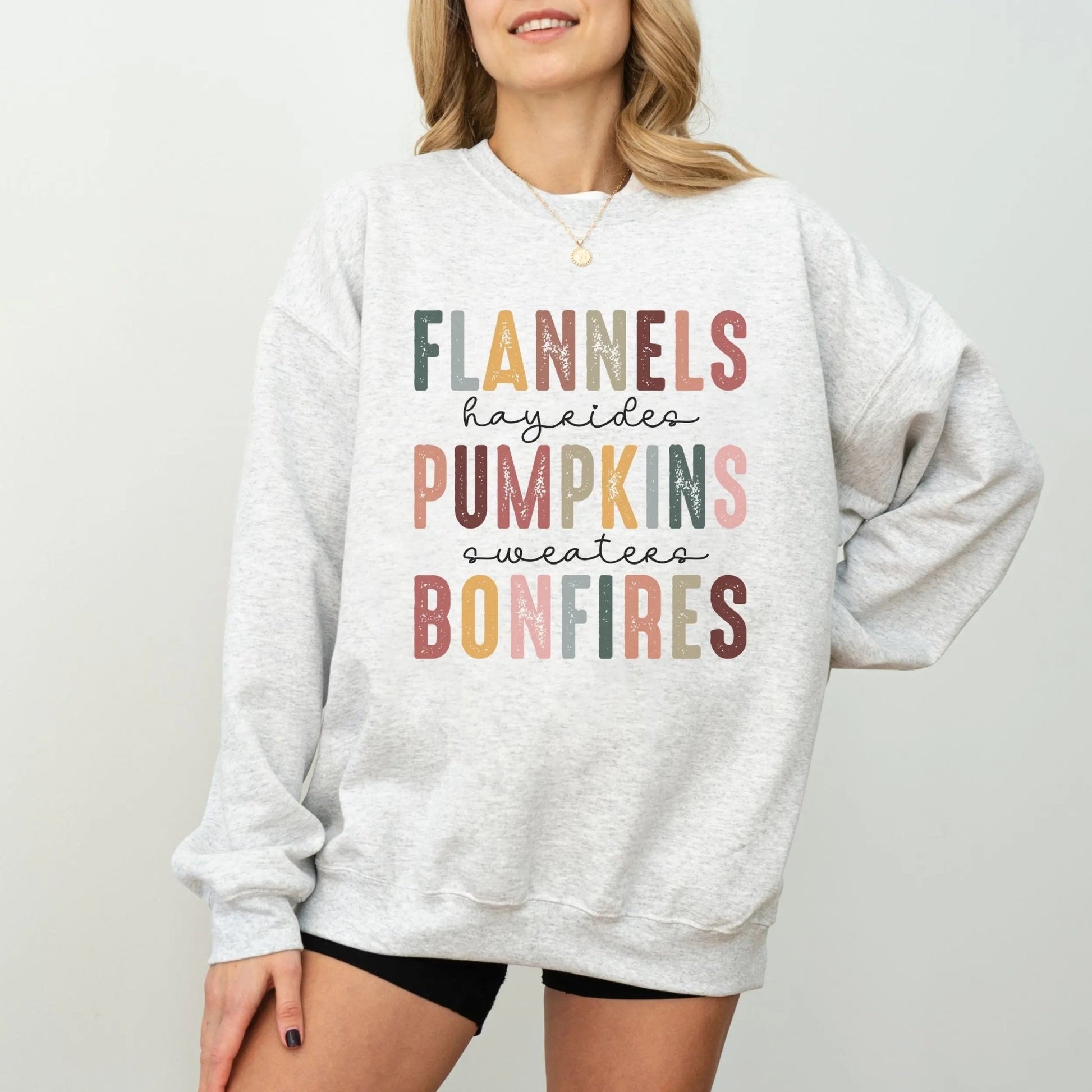 Flannels, Pumpkins, Bonfires Sweatshirt Printify