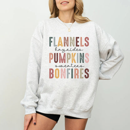 Flannels, Pumpkins, Bonfires Sweatshirt Printify