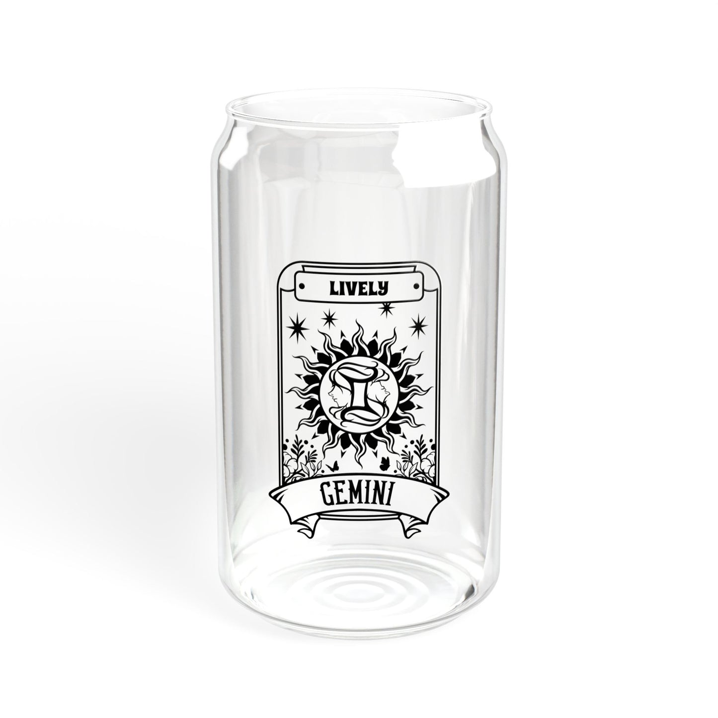 Zodiac glass tumbler with Libra design, astrology drinkware with lid and straw.