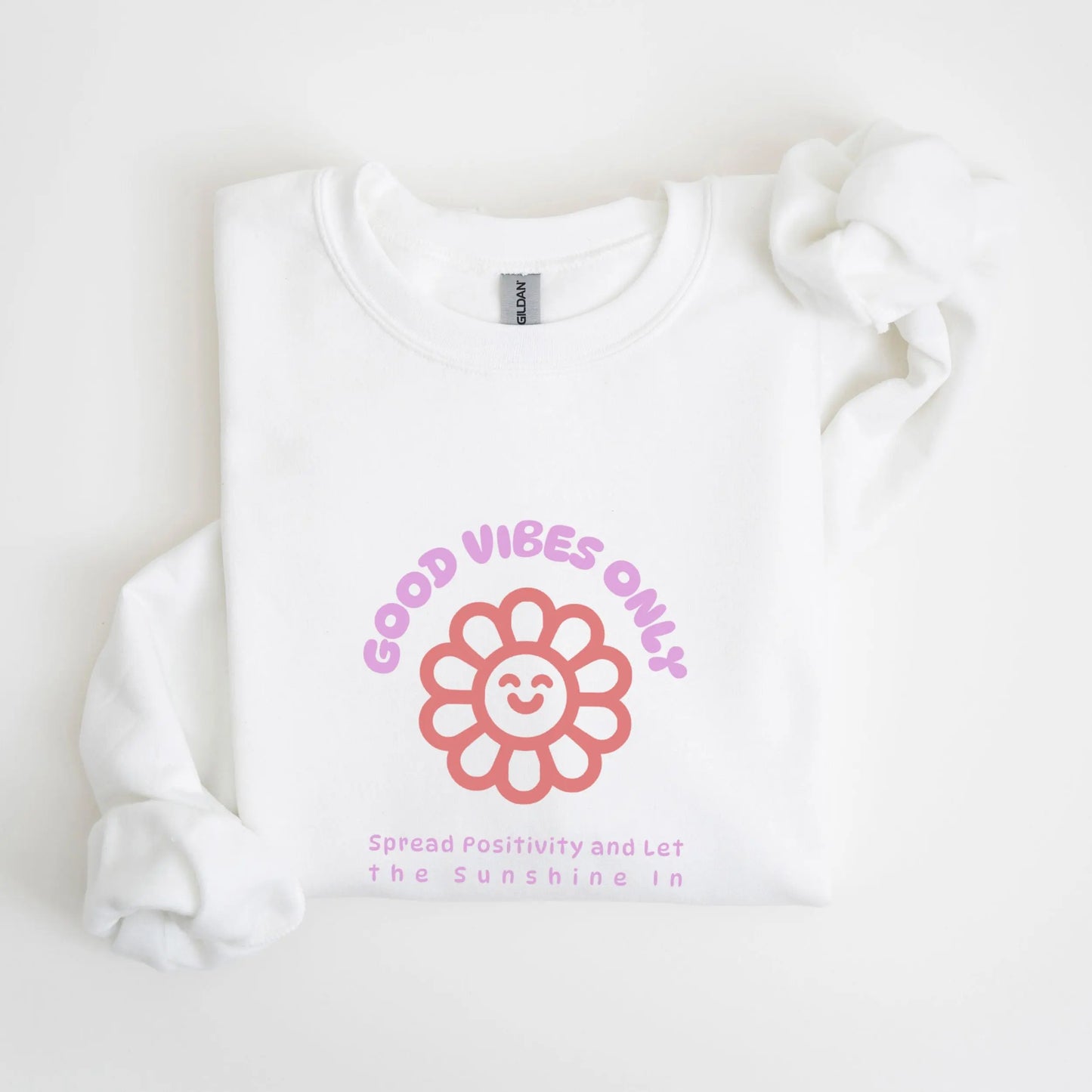 Good Vibes Only sweatshirt with cute flower design, perfect for spreading positivity and retro vibes.