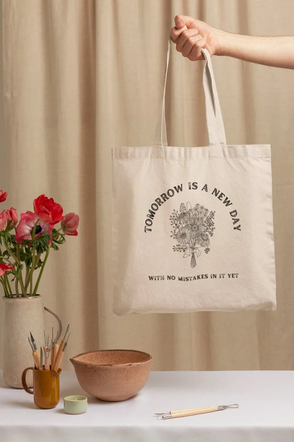 Green Gables Quote tote bag, cotton canvas, available in natural and black.