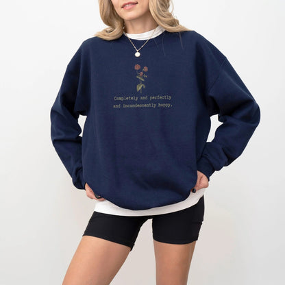 Cozy sweatshirt with Jane Austen quote and floral design, perfect literary gift.