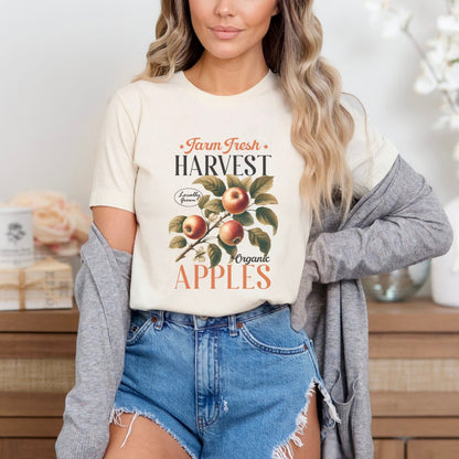 Fall harvest shirt with organic apple design, perfect for apple picking and autumn vibes.