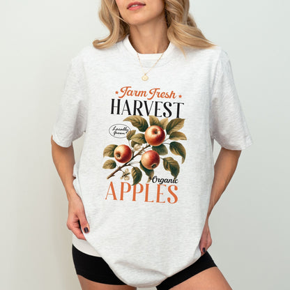 Fall harvest shirt with organic apple design, perfect for apple picking and autumn vibes.