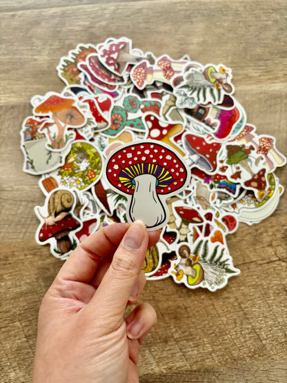 Colorful mushroom stickers with woodland aesthetic and cottagecore vibes.