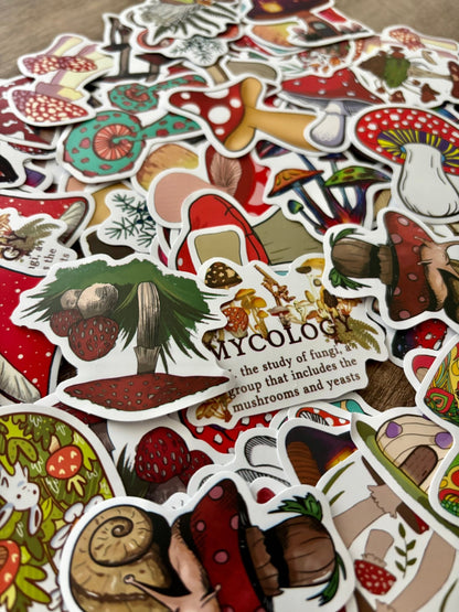 Colorful mushroom stickers with woodland aesthetic and cottagecore vibes.