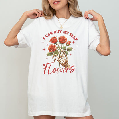 Skeleton rose t-shirt with empowering floral design, available in 4 colors, perfect for self-love and bold fashion.