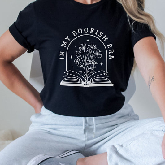 In My Bookish Era shirt for book lovers, cozy bookworm fashion.