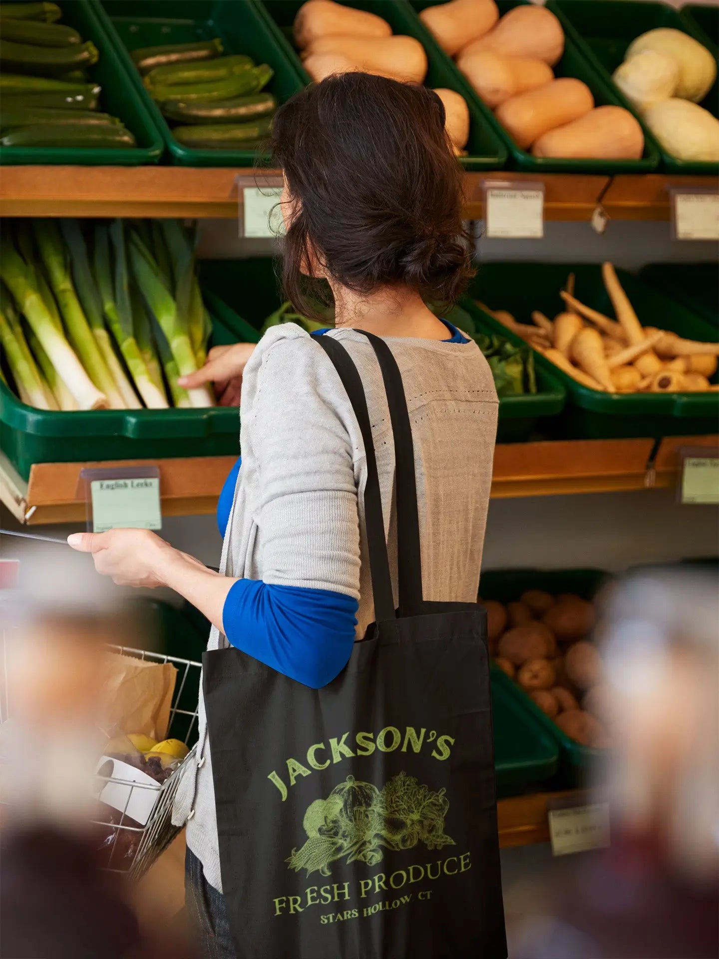 "Jackson's Fresh Produce" tote bag, cotton canvas, 2 colors, Stars Hollow Gilmore Girls merch.