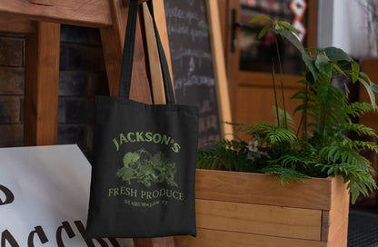 "Jackson's Fresh Produce" tote bag, cotton canvas, 2 colors, Stars Hollow Gilmore Girls merch.