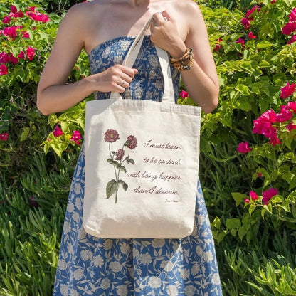 Jane Austen Quote tote bag, cotton canvas, pride and prejudice gift.