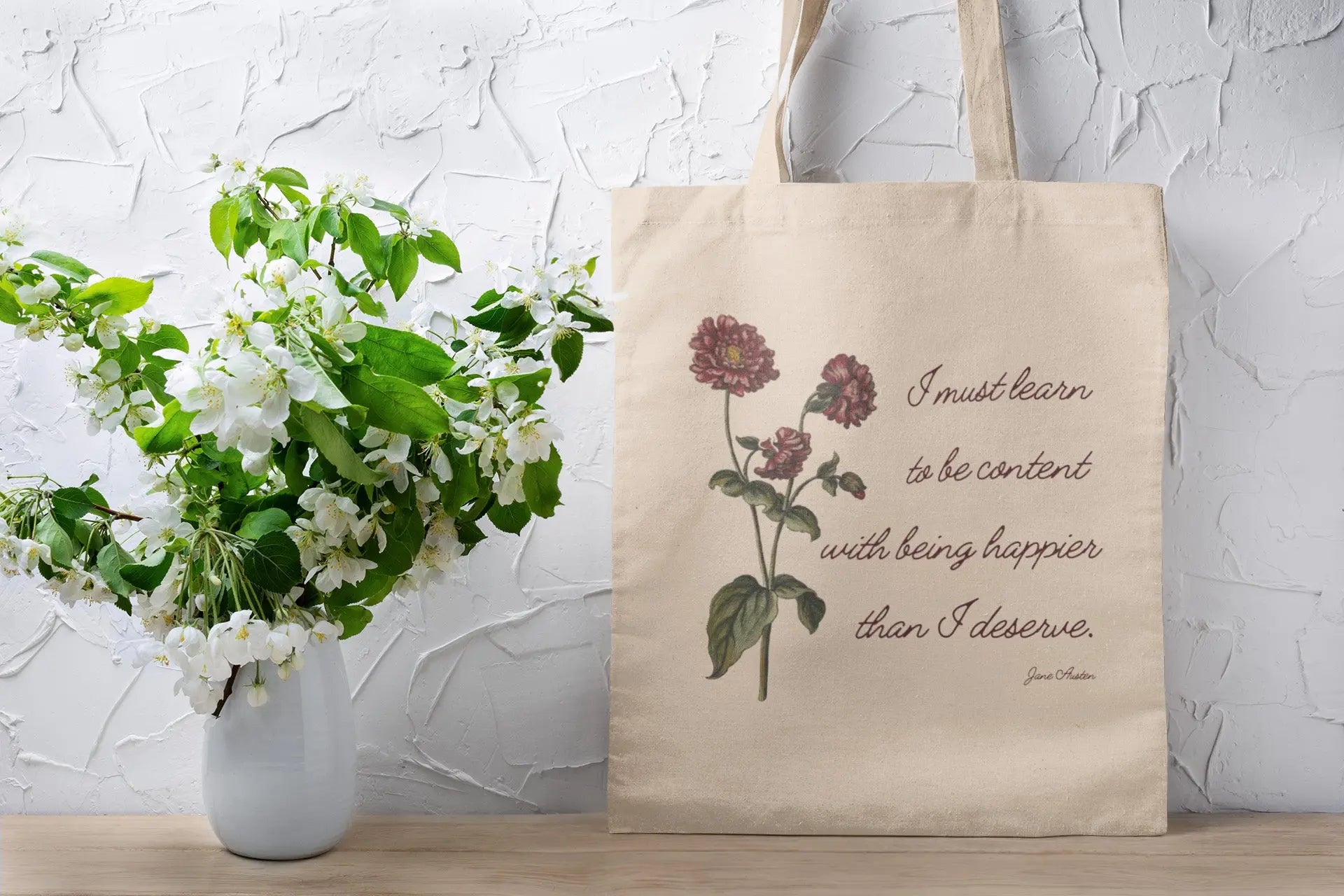 Jane Austen Quote tote bag, cotton canvas, pride and prejudice gift.