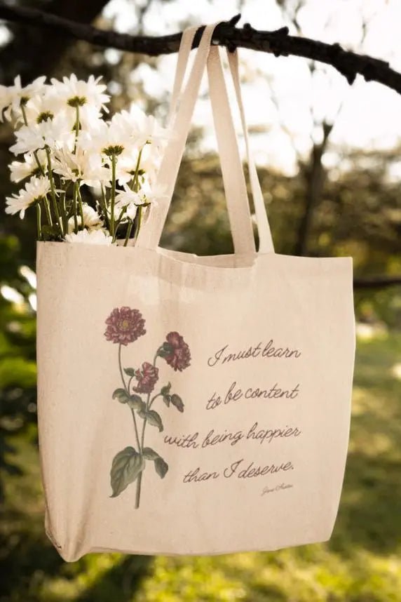 Jane Austen Quote tote bag, cotton canvas, pride and prejudice gift.