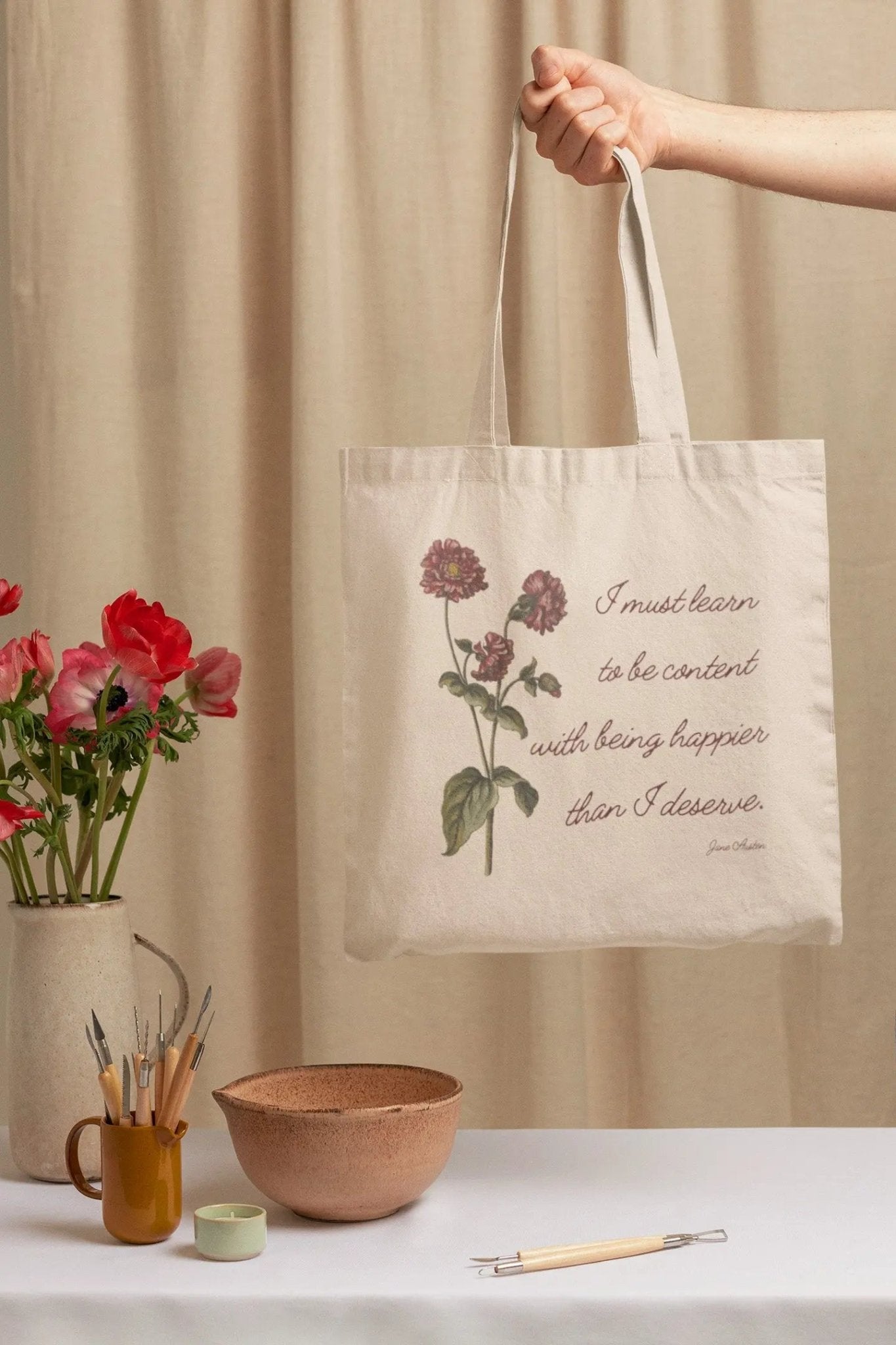 Jane Austen Quote tote bag, cotton canvas, pride and prejudice gift.