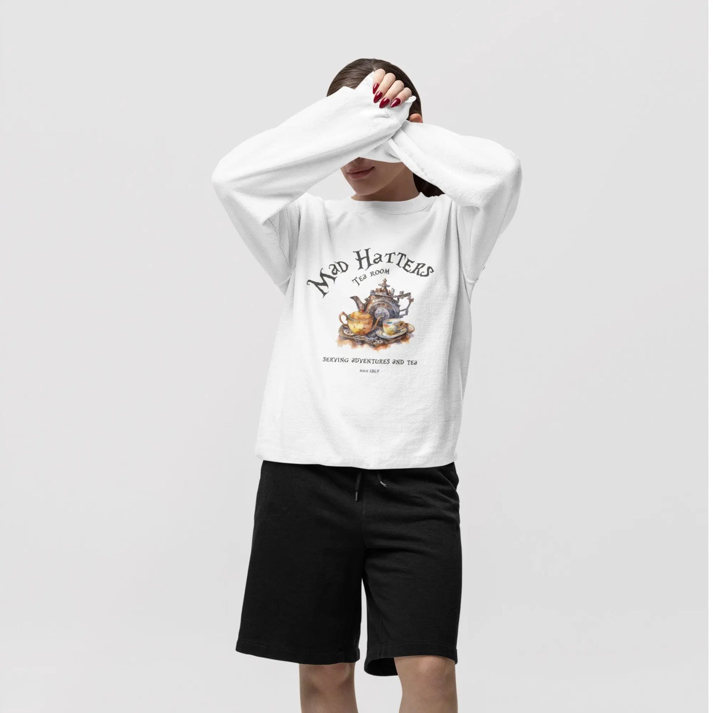 Mad Hatter's Tea Room sweatshirt, 50% cotton, 50% polyester, book lover gift, 9 colors.