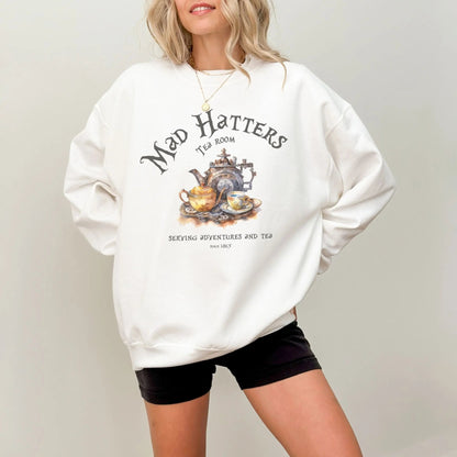 Mad Hatter's Tea Room sweatshirt, 50% cotton, 50% polyester, book lover gift, 9 colors.