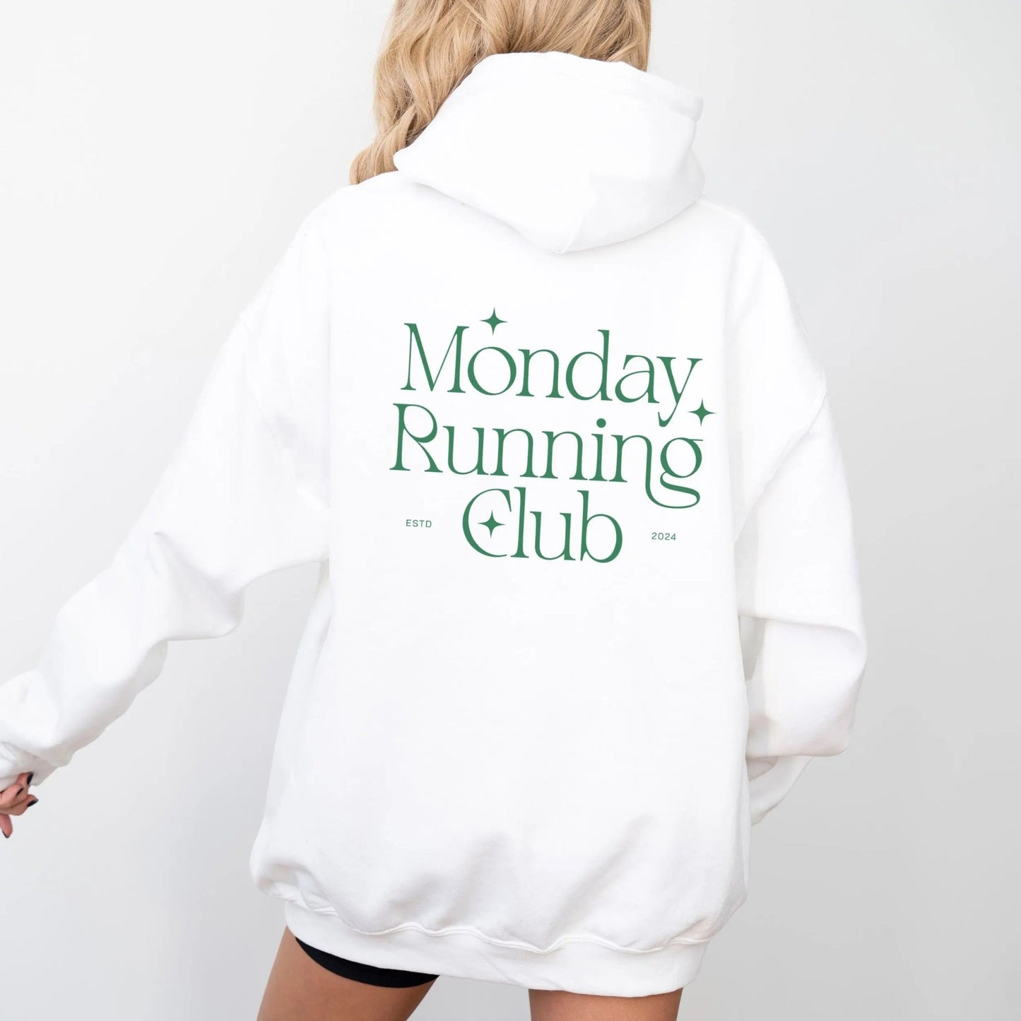 Minimalist Monday Running Club hoodie, perfect for fitness apparel and running gear