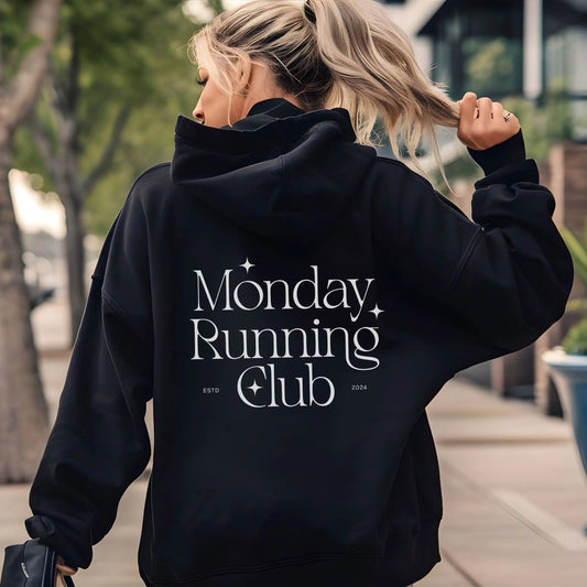 Minimalist Monday Running Club hoodie, perfect for fitness apparel and running gear