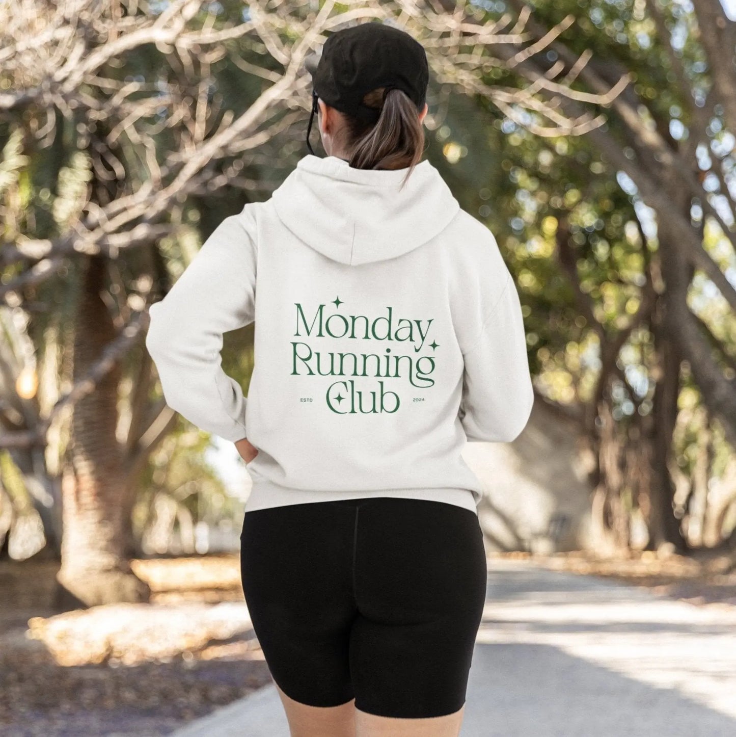 Minimalist Monday Running Club hoodie, perfect for fitness apparel and running gear