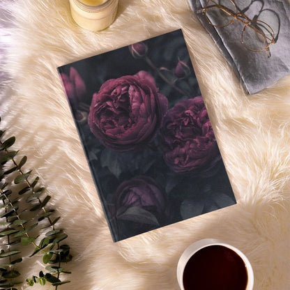 Moody Rose notebook with dark aesthetic, gothic botanical design, perfect for journaling.