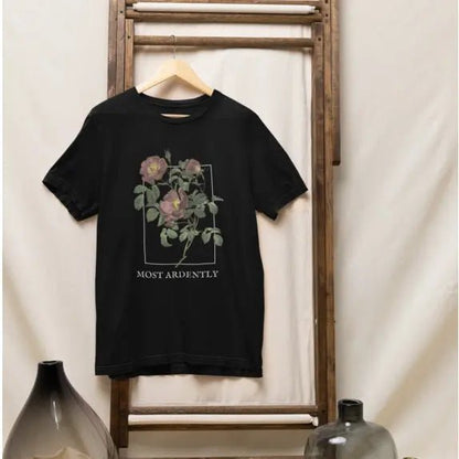 Most Ardently t-shirt with floral design, 100% cotton, Pride and Prejudice theme, 7 colors.