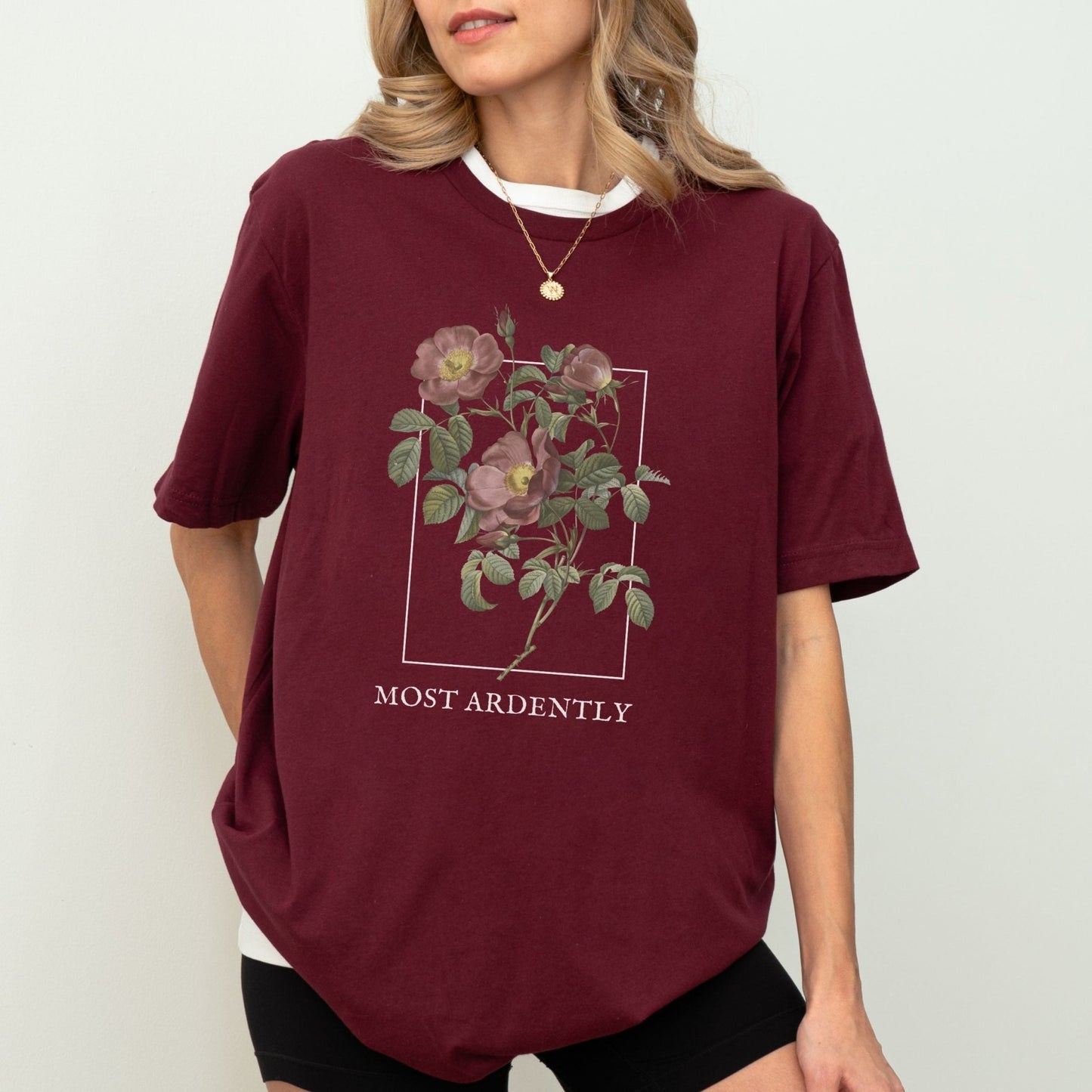 Most Ardently t-shirt with floral design, 100% cotton, Pride and Prejudice theme, 7 colors.