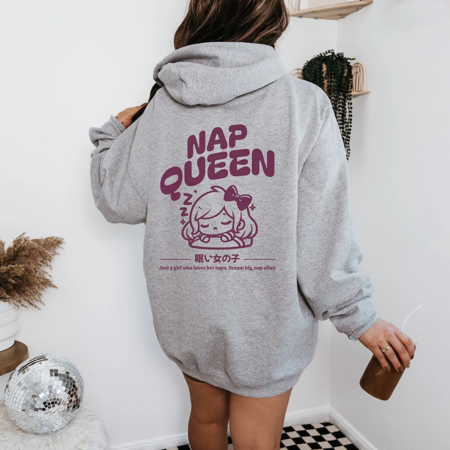 "Nap Queen" hoodie from That Cozy Vibe, in 10 colors, perfect for kawaii gift seekers.