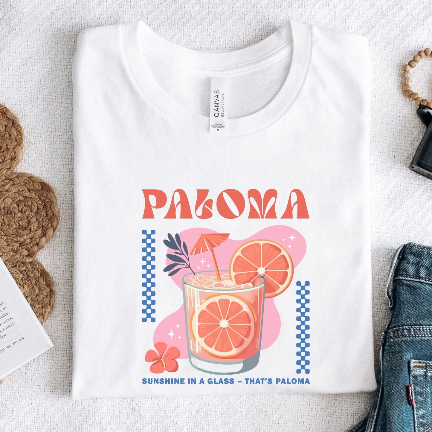 Paloma cocktail t-shirt with grapefruit drink design and retro summer vibes