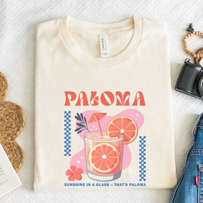 Paloma cocktail t-shirt with grapefruit drink design and retro summer vibes