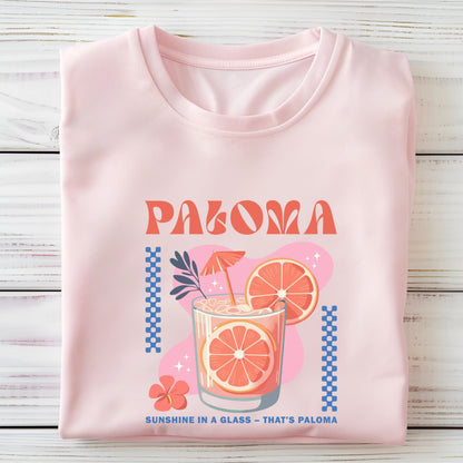 Paloma cocktail t-shirt with grapefruit drink design and retro summer vibes