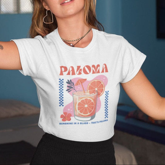 Paloma cocktail t-shirt with grapefruit drink design and retro summer vibes