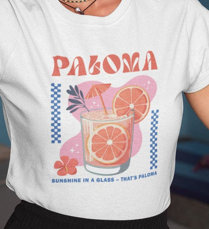 Paloma cocktail t-shirt with grapefruit drink design and retro summer vibes