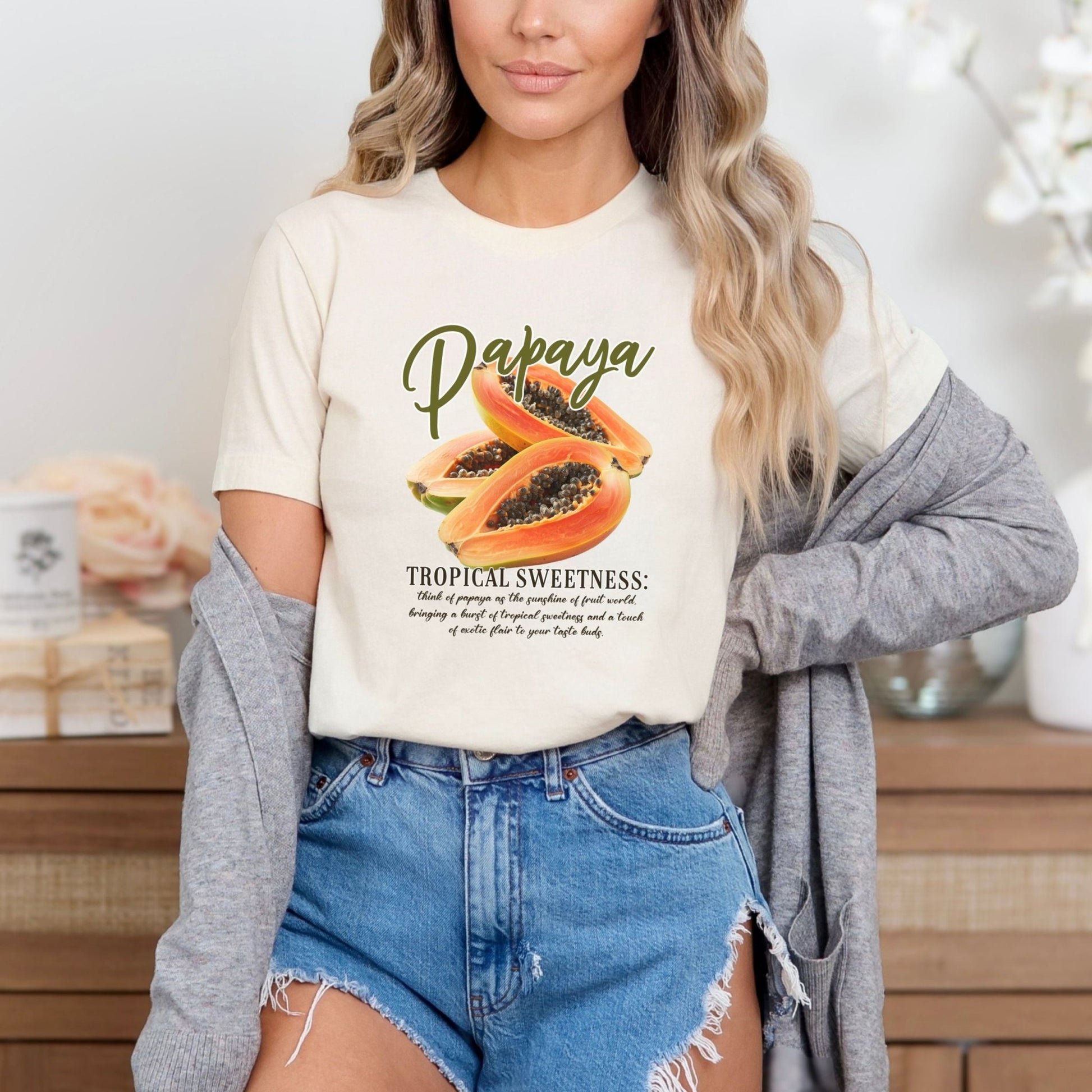 Tropical papaya design shirt for fruit lovers, summer vibes, and exotic fashion.