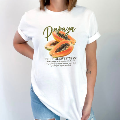 Tropical papaya design shirt for fruit lovers, summer vibes, and exotic fashion.