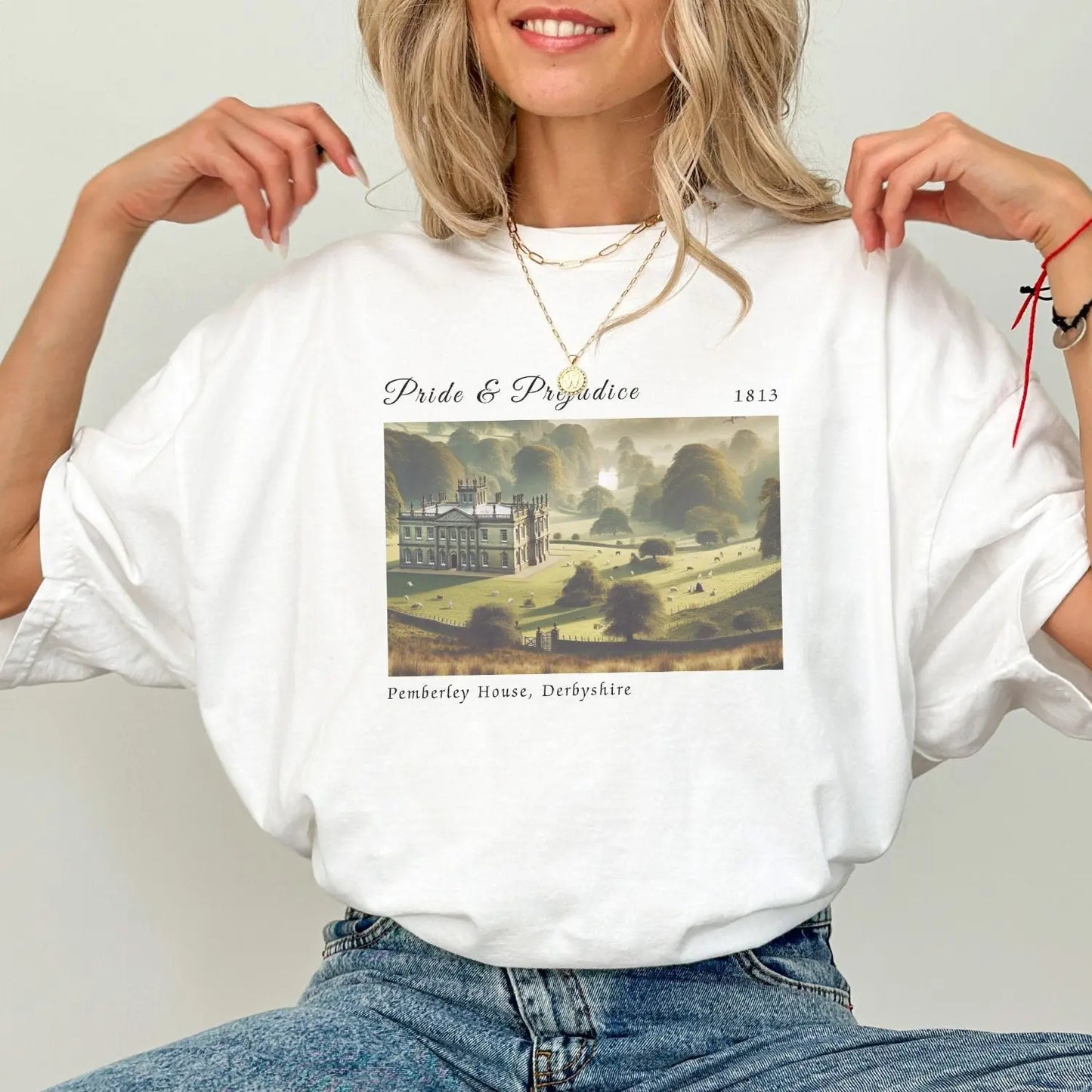 Comfortable t-shirt with Pemberley design, perfect for Jane Austen fans and book lovers.