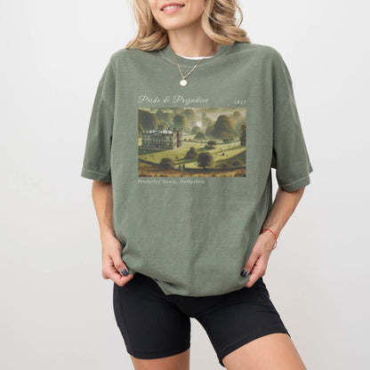 Comfortable t-shirt with Pemberley design, perfect for Jane Austen fans and book lovers.