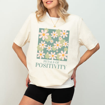 Petals of Positivity t-shirt with a floral design and positive message, available in 7 colors