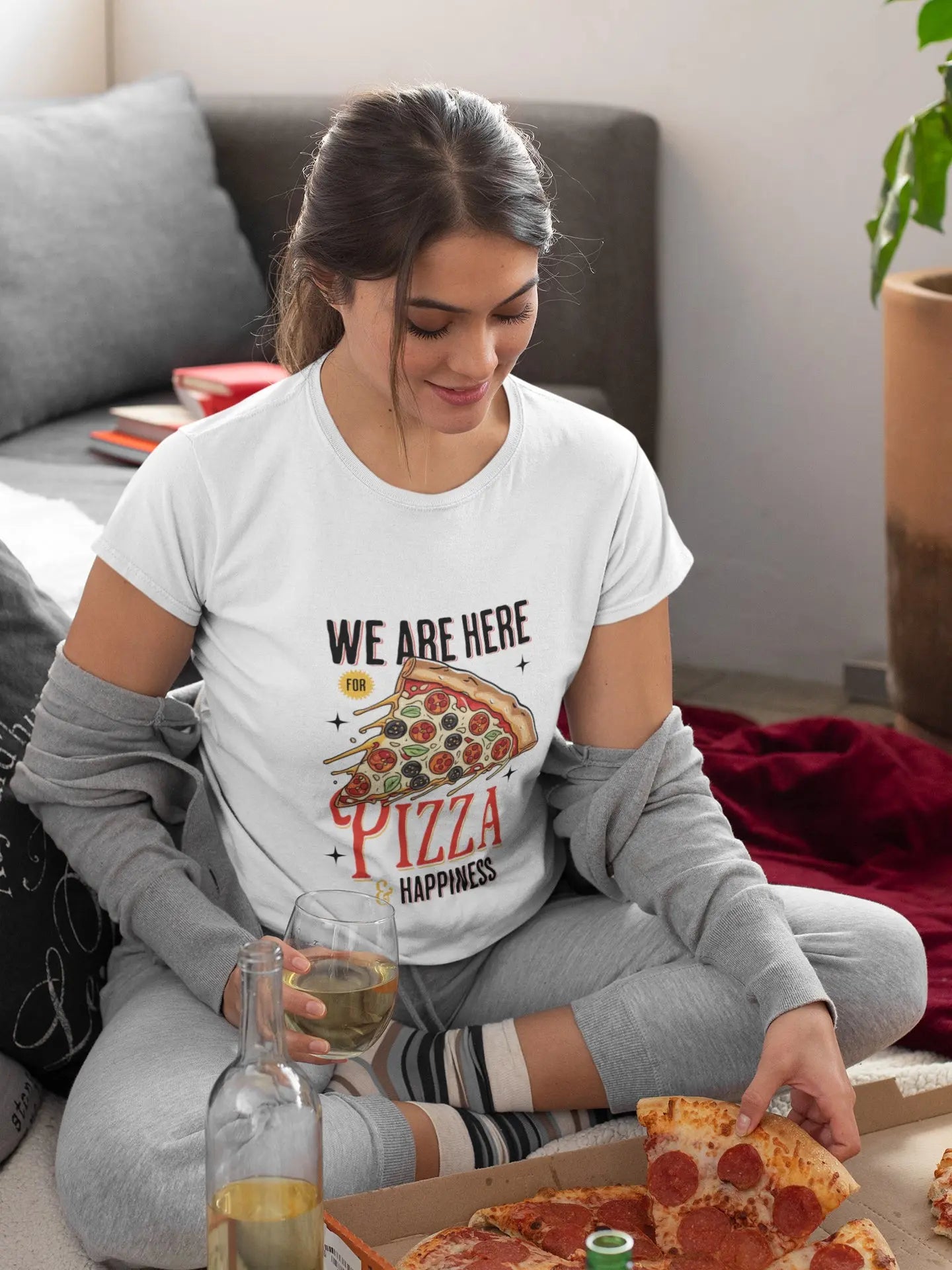 Pizza lover shirt with retro graphic, perfect for foodie fashion and cozy vibes.