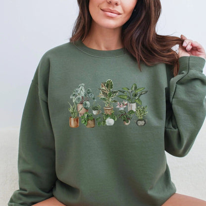 "Plant Lover" sweatshirt, cozy and stylish, houseplant gift, 10 colors, botanical design.