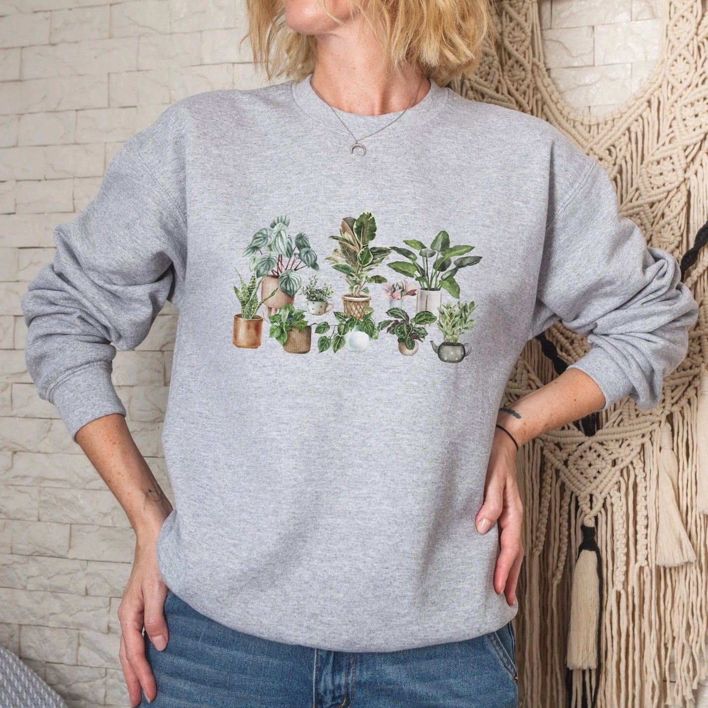 "Plant Lover" sweatshirt, cozy and stylish, houseplant gift, 10 colors, botanical design.