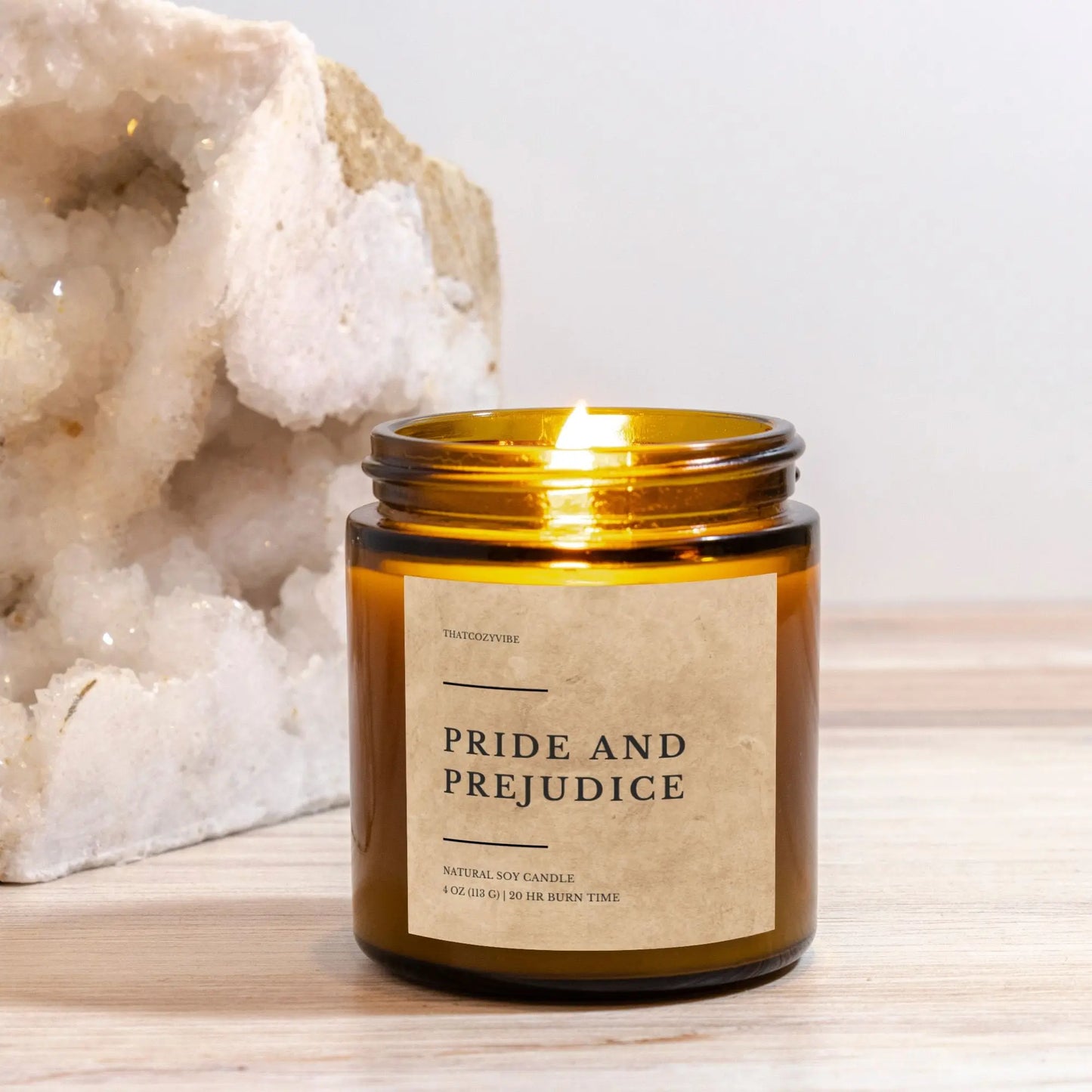 Pride and Prejudice amber jar candle, coconut soy wax, 4 oz and 9 oz sizes, 13 fragrances.