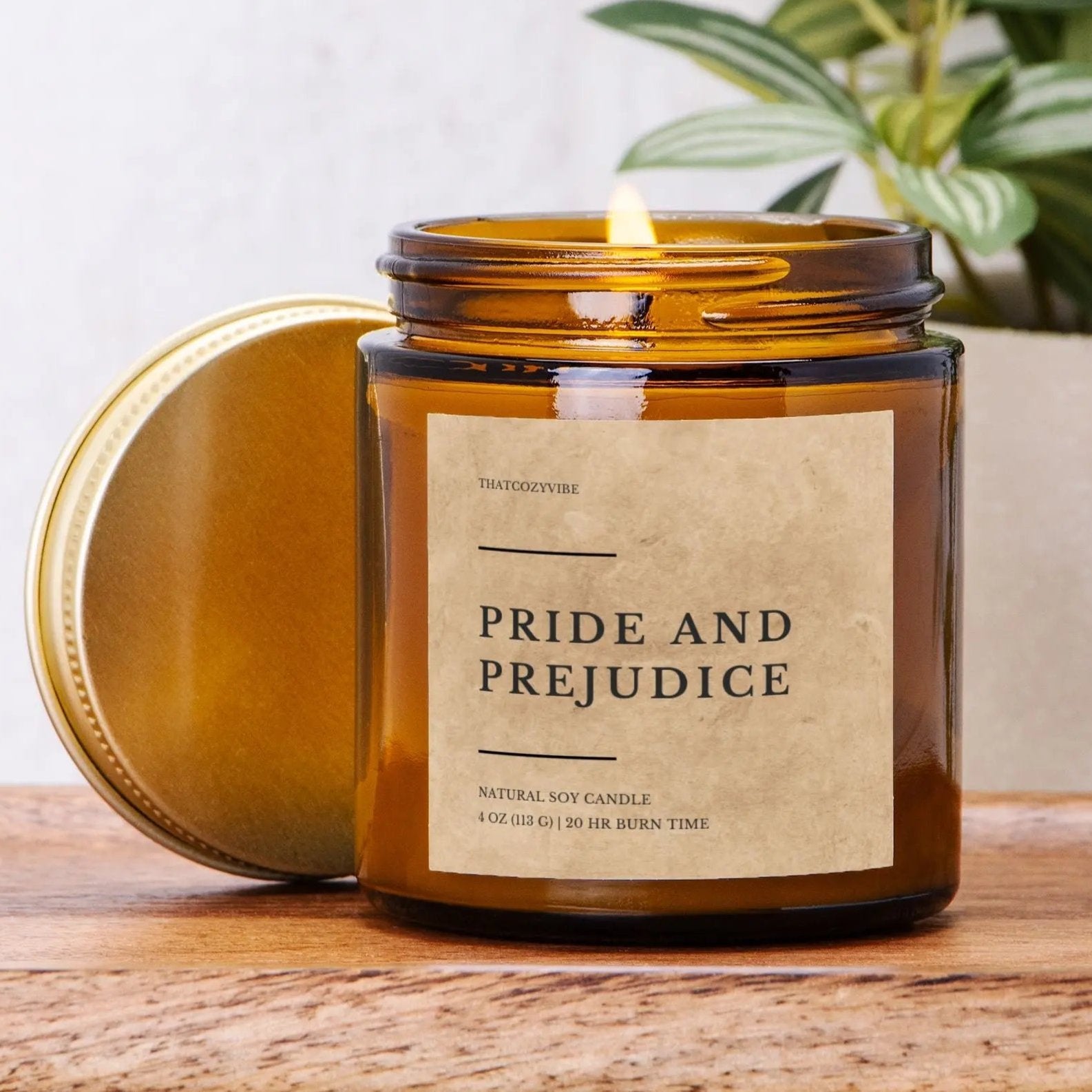 Pride and Prejudice amber jar candle, coconut soy wax, 4 oz and 9 oz sizes, 13 fragrances.