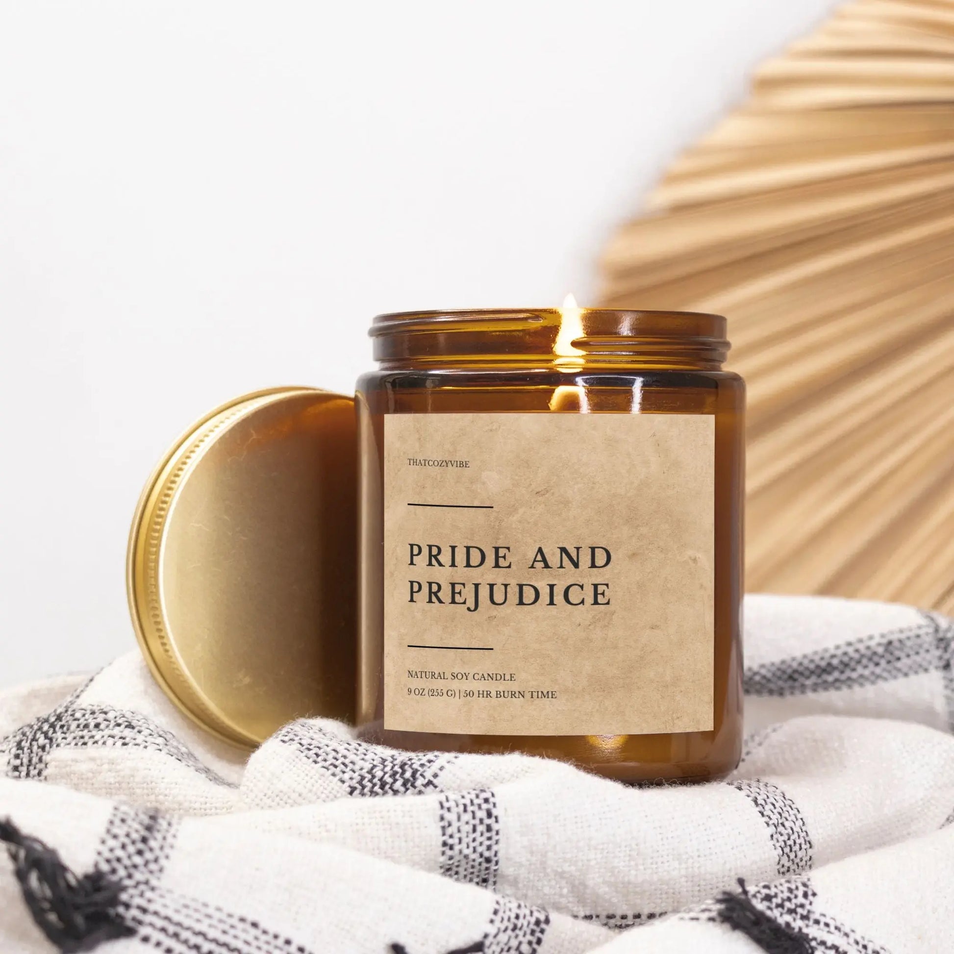 Pride and Prejudice amber jar candle, coconut soy wax, 4 oz and 9 oz sizes, 13 fragrances.