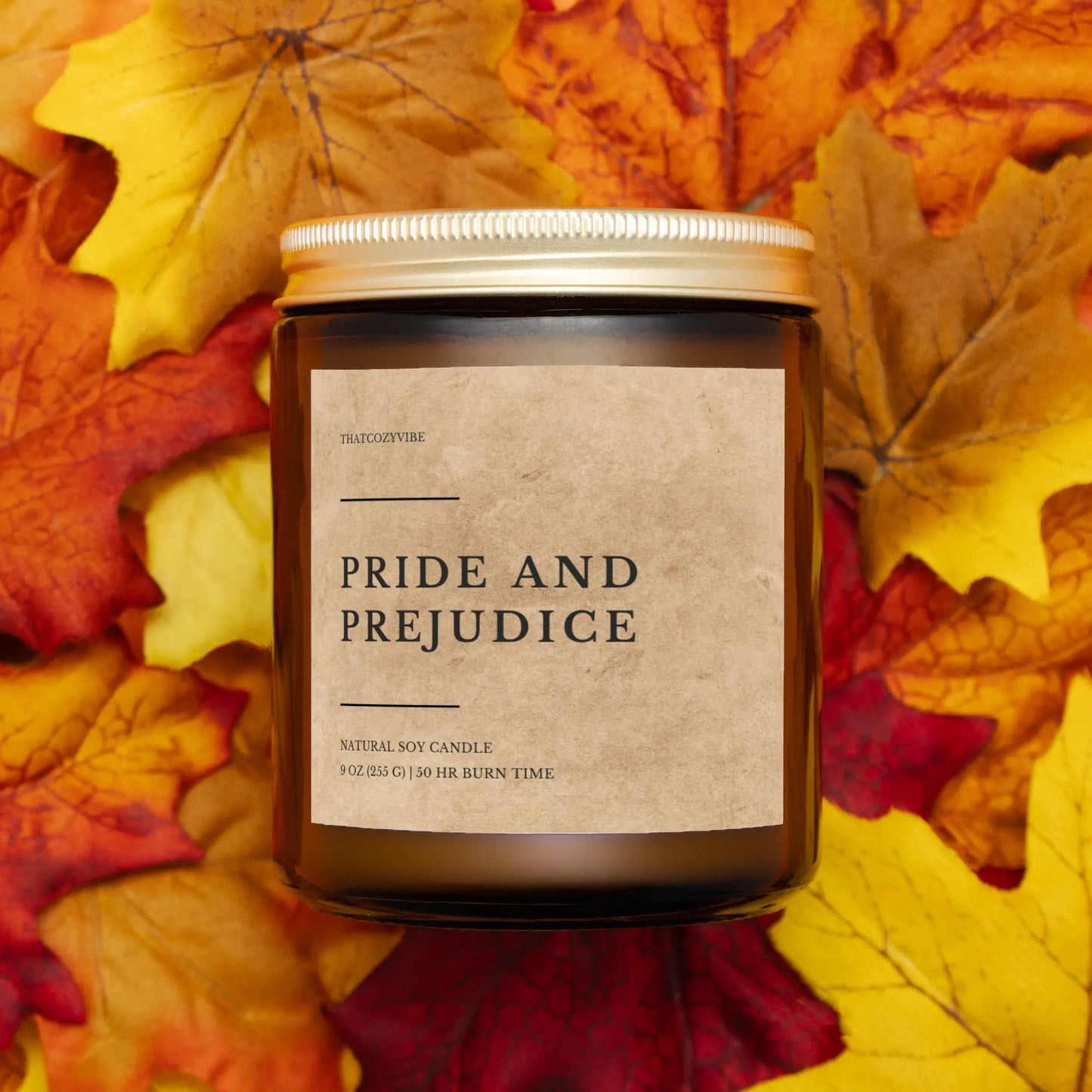 Pride and Prejudice amber jar candle, coconut soy wax, 4 oz and 9 oz sizes, 13 fragrances.